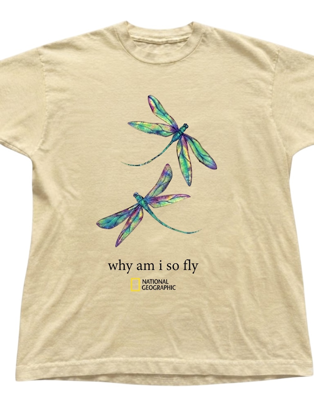 Dragonfly Print Beige Crewneck T-Shirt Casual Gildan Cotton Tee Shirt